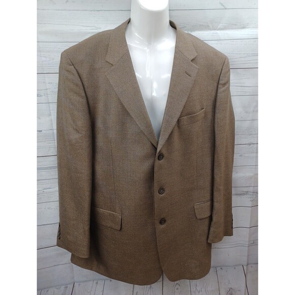 Jos A Bank Mens Sz 46L Gray Wool/Rayon Sport Coat Blazer Jacket Brown - Picture 1 of 9